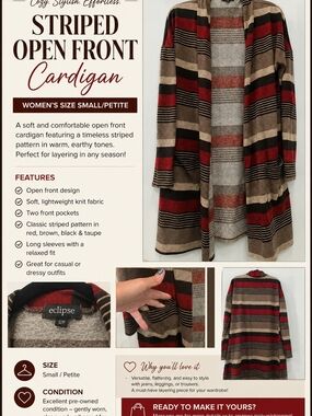 Eclipse Striped Open Front Cardigan - Red, Brown & Black